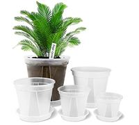 GREENPARA Transparent Plastic Garden Pots Planter with Saucer 4/5 /6/7 /8 inch Plant Pot Nursery Pots Drainage Hole for House Plants, Herb, Flowers, and Cactus with 10pcs Plant Labels, 5-Set