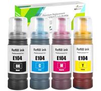 GREENPRINT 4Pack Régénéré E104 Bouteilles d'encre 4500 Pages Noir, 7500 Pages CMY pour ET-2710 ET-2711 ET-2712 ET-2714 ET-2715 ET-2720 ET-2721 ET-2726 ET-4700 ET-2810 ET-2815 ET-2820 ET-2821 ET-2825