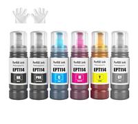 GREENPRINT Set de 6 Couleurs Bouteilles d'encre EPT114 Recharge Multipack Compatible pour ET-8500 ET-8550 Imprimante Ink Tank (Lot de 6, BK/PBK/C/M/Y/GY)