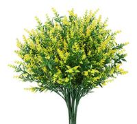 GREENRAIN Lot de 8 fleurs de lavande artificielles d'extérieur pour décoration - Résistantes aux UV - Ne se décolorent pas - En plastique - Pour jardin, porche, fenêtre, décoration (jaune)