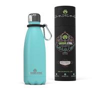 Greens Steel Gourde Isotherme - 350 ml, Aqua Bleu I Acier Inoxydable I Bouteille Double Paroi Isolée Sous Vide I Mousqueton, Boîte Cadeau I Réutilisable et Étanche I Adultes et Enfants I Sans BPA