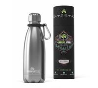 Greens Steel Gourde Isotherme - 350 ml, Argenté I Acier Inoxydable I Bouteille Double Paroi Isolée Sous Vide I Mousqueton, Boîte Cadeau I Réutilisable et Étanche I Adultes et Enfants I Sans BPA