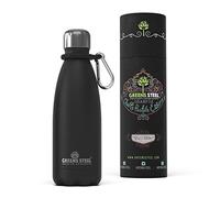 Greens Steel Gourde Isotherme - 350 ml, Noir I Acier Inoxydable I Bouteille Double Paroi Isolée Sous Vide I Mousqueton, Boîte Cadeau I Réutilisable et Étanche I Adultes et Enfants I Sans BPA