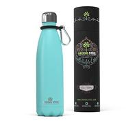 Greens Steel Gourde Isotherme - 500 ml, Aqua Bleu I Acier Inoxydable I Bouteille Double Paroi Isolée Sous Vide I Mousqueton, Boîte Cadeau I Réutilisable et Étanche I Adultes et Enfants I Sans BPA