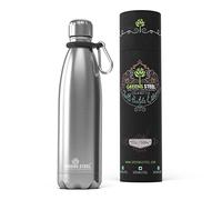 Greens Steel Gourde Isotherme - 500 ml, Argenté I Acier Inoxydable I Bouteille Double Paroi Isolée Sous Vide I Mousqueton, Boîte Cadeau I Réutilisable et Étanche I Adultes et Enfants I Sans BPA