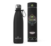 Greens Steel Gourde Isotherme - 500 ml, Noir I Acier Inoxydable I Bouteille Double Paroi Isolée Sous Vide I Mousqueton, Boîte Cadeau I Réutilisable et Étanche I Adultes et Enfants I Sans BPA