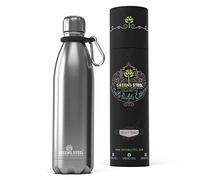 Greens Steel Gourde Isotherme - 750 ml, Argenté I Acier Inoxydable I Bouteille Double Paroi Isolée Sous Vide I Mousqueton, Boîte Cadeau I Réutilisable et Étanche I Adultes et Enfants I Sans BPA