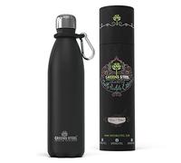 Greens Steel Gourde Isotherme - 750 ml, Noir I Acier Inoxydable I Bouteille Double Paroi Isolée Sous Vide I Mousqueton, Boîte Cadeau I Réutilisable et Étanche I Adultes et Enfants I Sans BPA