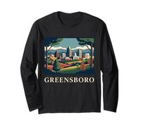 Greensboro Caroline du Nord Rétro Vintage Paysage Skyline Manche Longue