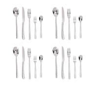 Greensen 4 Pièces Set de Couverts en Acier Inoxydable, Fourchettes à Dîner Couteaux à Steak Cuillères Fourchettes à Salade Cuillères à Café, Lavable au Lave-Vaisselle Martelé Poli avec (SILVER)