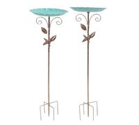 Greensen Bain d'oiseaux Nourrisseur avec Poteau, Réglable en Hauteur Vintage Métal Résistant au Froid Bain d'oiseaux Debout Mangeoire pour Oiseaux pour Jardin Terrasse