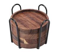 Greensen Ensemble de 4 sous-Verres en Bois Massif avec Support, Dessous de Verre Rond Absorbant de 3,9 Pouces, Bord surélevé, Base en Feutre pour Table Basse, Maison, Bar, Cuisine