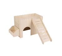 Greensen Maison pour Cochon d'Inde et Lapin, Château de Cachette en Bois pour Petits Animaux avec Glissade, Cachette à Multiples Compartiments et Bassin d'alimentation 13,39x7,48x9,84