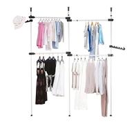 Greensen Penderie Télescopique Garde-robe avec 4 Barres et 3 Poteaux Télescope Porte-Vêtements Hauteur et Largeur Réglable Système Portant de Vêtement