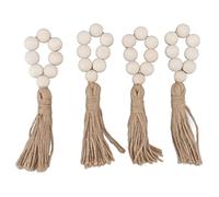 Greensen Set de 4 Anneaux de Serviette en Perles de Bois, Porte-Serviettes de Table avec Franges en Corde de Chanvre pour Mariage Fermier, Fête, Décoration de Maison