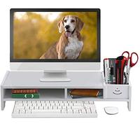 Greensen Support De Moniteur, Support De Moniteur De Bureau Réglable en Largeur, Support Ergonomique pour Ordinateur Portable avec Tiroir De Rangement
