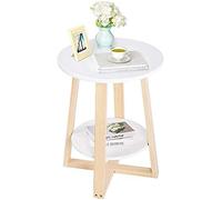 Greensen Table d'appoint Ronde à 2 Niveaux, Table de Chevet avec Rangement, Table Basse en Bois Moderne, Petite Table de canapé pour Salon Chambre Jardin Table Basse Blanche 40 × 40 × 50,5 cm