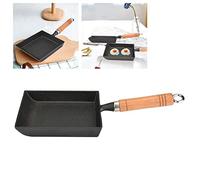 Greensen Tamagoyaki Poêle à Omelette Japonaise Poêle à Oeufs Carré Tamago Pan Mini Poêle à Frire Poêle à Oeufs Japonaise avec Manche en Bois 37x15.5cm Noir