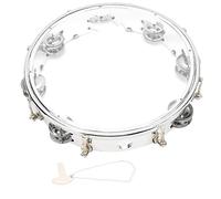Greensen Tambourin à Main en Bois avec Double Rangée de Grelots Métalliques 10 Pouces, Instrument de Percussion en ABS et Métal avec Colombe pour église (Transparent)