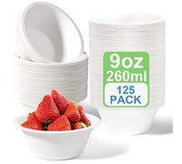 greensight Lot de 125 bols à soupe jetables en canne à sucre - 260 ml - Vaisselle jetable - Bols à soupe bio - Ronds - Blanc - Compostables
