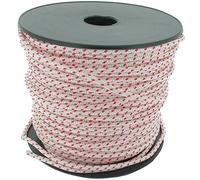 GREENSTAR - Corde De Lanceur - Diamètre 6mm - Haute Qualité - pour Tondeuse, Débroussailleuse, Tronçonneuse & Plus - en Polyamide Blanche - Liseré Rouge - Rouleau De 100m