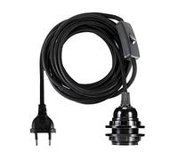 GreenSun LED Lighting Fil électrique en Tissu 2 Cœurs Linge de Câble de 4,5 mètres, Douille E27 avec Interrupteur, pour Suspension Luminaire ou Lampe Créative, Noir