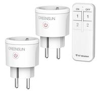 GreenSun Lot de 2 Prises Télécommandées Sans Fil 16A avec 1 Télécommande, Portée jusqu’à 30 m en Champ Libre, Prises Électriques avec Commande à Distance, pour Lampes et Appareils Domestiques