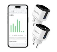 GreenSun Prise Connectée WiFi 16A avec Suivi de Consommation, Prise Intelligente 3680W Compatible Alexa, Google Home et Smart Life, Programmateur avec Minuterie, 2.4 GHz, 230V, Noir/Blanc, 2 Pièce