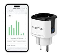 GreenSun Prise Connectée WiFi 16A avec Suivi de Consommation, Prise Intelligente 3680W Compatible Alexa, Google Home et Smart Life, Programmateur avec Minuterie, 2.4 GHz, 230V, Noir/Blanc, 1 Pièce