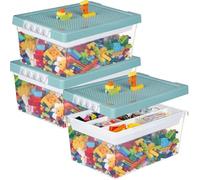 Greentainer Art Craft Lot de 3 bacs de rangement empilables en plastique avec plateau amovible, coffres à jouets pour enfants avec couvercle de plaque de base, récipient de rangement pour briques de