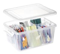 Greentainer Bacs de rangement en plastique de 16 L avec couvercles - 1 boîte de rangement pour fournitures d'art et d'artisanat avec pot à pinceaux pour enfants, récipient à stylos transparent