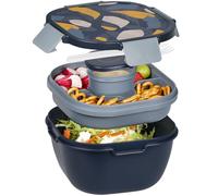 Greentainer Boîte à bento légère avec 1 fourchette, récipient à salade avec récipient à vinaigrette, 3 compartiments pour l'école, le travail, le pique-nique, les voyages, le camping - Noir