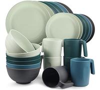 Greentainer Ensemble de vaisselle en plastique incassable (24 pièces) | des assiettes, des bols, des tasses, adaptés à 6 personnes, enfants et adultes sont applicables, peuvent être réutilisés