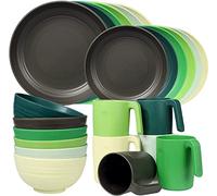 Greentainer Ensemble de vaisselle en plastique incassable (24pcs) | des assiettes,des bols,des tasses,adaptés à 6 personnes,enfants et adultes sont applicables,peuvent être réutilisés,Six couleurs