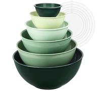 Greentainer Lot de 12 bols mélangeurs colorés en plastique avec couvercles, 6 bols de préparation et 6 couvercles, passe au micro-ondes et au congélateur (vert)