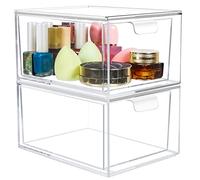 Greentainer Lot de 2 organiseurs de maquillage avec tiroirs - Tiroirs de rangement empilables en plastique transparent de 22 cm de haut - Organisez les cosmétiques et les fournitures de beauté