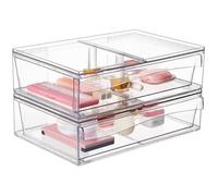 Greentainer Lot de 2 tiroirs de rangement empilables, organiseurs de cosmétiques, organiseurs en PET, organiseurs de bureau, tiroirs de rangement anti-poussière pour commode, salle de bain