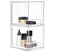 Greentainer Lot de 2 tiroirs de rangement empilables pour maquillage, 33,53 cm de haut, bacs de rangement en plastique transparent pour coiffeuse, sous-évier, armoires de cuisine et garde-manger