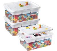 Greentainer Lot de 3 bacs de rangement empilables de 16 l avec couvercle de plaque de base de construction et plateau amovible, pour organiser les perles, les outils, la couture, le playdoh, les
