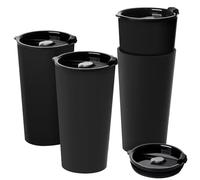 Greentainer Lot de 4 gobelets incassables réutilisables avec couvercles en plastique pour café, thé, eau, bière, lait, jus de fruits, passent au lave-vaisselle et au micro-ondes 600 ml