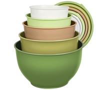 Greentainer Lot de 5 bols à mélanger en plastique avec couvercles, bols gigognes pour préparer, servir, cuisiner et pâtisserie, grand saladier pour le rangement de la cuisine, passe au lave-vaisselle