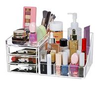 Greentainer Organisateur de Maquillage avec 8 grilles de tailles différentes et 3 tiroirs, adaptée à la chambre et à la salle de bain, organisateur pour cosmétiques, acrylique, transparente