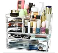Greentainer Organisateur de Maquillage avec 8 grilles de tailles différentes et 5 tiroirs, adaptée à la chambre et à la salle de bain, organisateur pour cosmétiques, acrylique, transparente