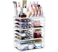 Greentainer Organisateur de maquillage - Grande boîte de rangement cosmétique avec capacité - 8 grilles de différentes tailles et 10 tiroirs - Pour chambre à coucher et salle de bain - transparent