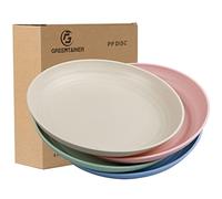 Greentainer Set de 4 Assiettes Plates 22.3 cm, Incassables et Réutilisables - Pour Pâtes, Salade, Snack, Pique-Nique - Sans BPA, Léger, Compatible Lave-Vaisselle et Micro-Ondes