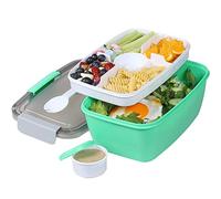 Greentainer To Go - Boîte à lunch avec bol à salade de 2 L, plateau à 5 compartiments et récipient à vinaigrette, empilable, étanche, sans BPA, passe au micro-ondes et au lave-vaisselle