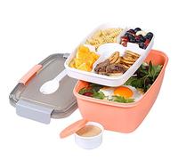 Greentainer To Go Salad Box, Lunch Box avec saladier 2L, plateau 5 compartiments et récipient à vinaigrette, empilable, étanche, sans BPA, passe au micro-ondes et au lave-vaisselle