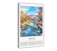 Greenville Impression en couleur véritable avec photo de Greenville - Poster de voyage - Cadeau - Caroline du Sud États-Unis - Art mural - Cadre 30,5 x 45,7 cm
