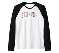 Greenwich Connecticut Souvenir College Style Texte Rouge Manche Raglan