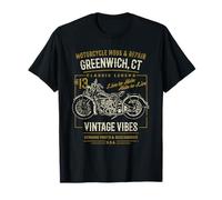 Greenwich CT USA Style rétro Vieilli Style Moto T-Shirt
